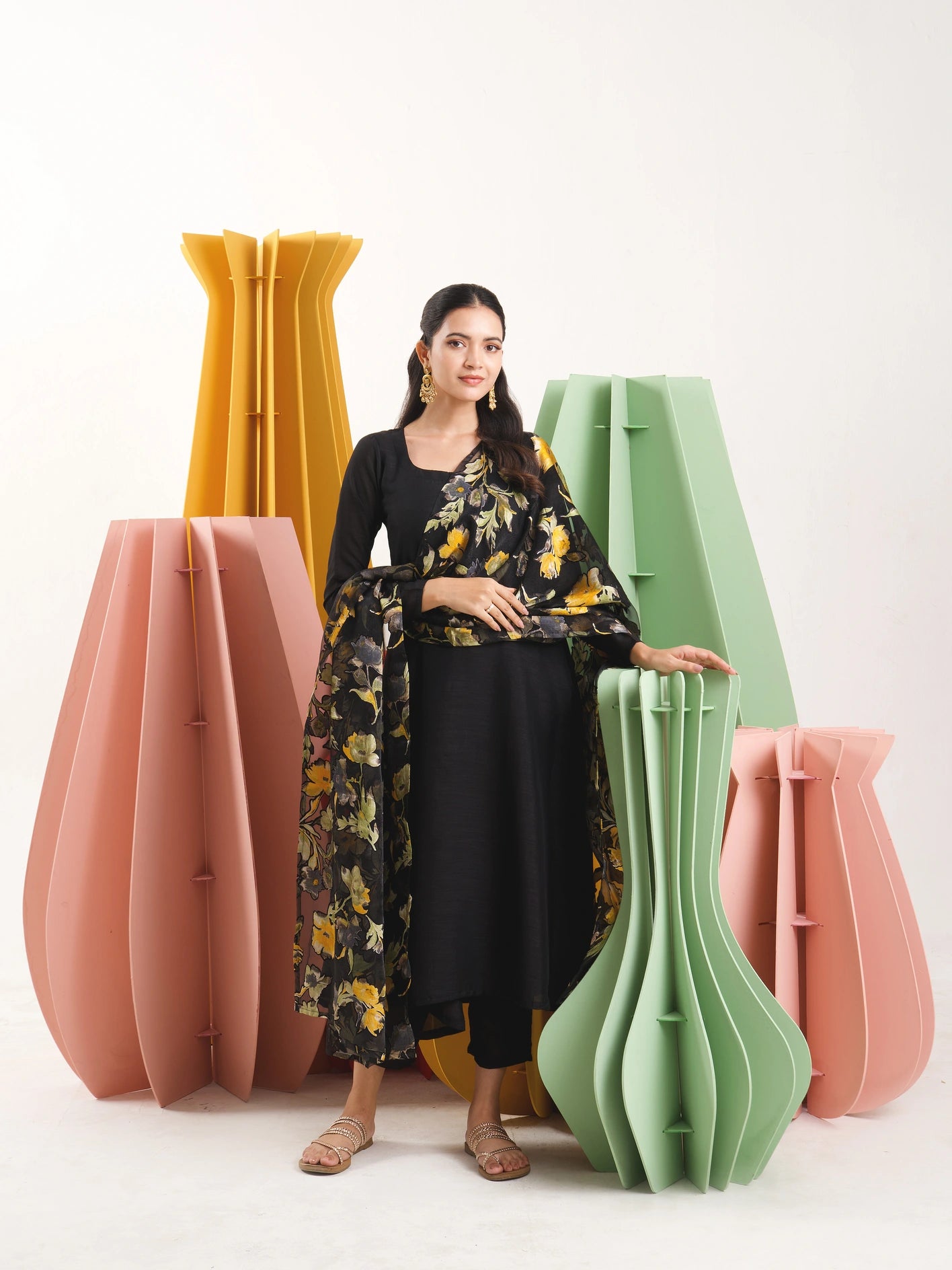 Chamak Black Suit Set with Brasso Dupatta